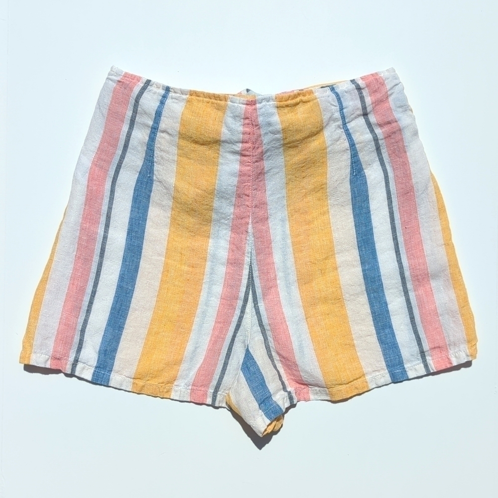 C&C California Multicolor Striped Lightweight Linen High Waisted Summer Shorts 8 - Picture 10 of 12
